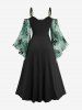 Robe à bretelles asymétrique grande taille, à volants, imprimé floral tie-dye et épaules dénudées. - Vert 5x | US 30-32