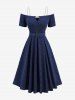 Plus Size Rose Flower Jacquard Embroidery A Line Dress with Removable Belt and Shoulder Strap -  