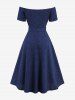Plus Size Rose Flower Jacquard Embroidery A Line Dress with Removable Belt and Shoulder Strap -  