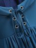 Plus Size Chiffon Textured Flare Sleeve Lace Up Two Tone A Line Dress with Removable Belt -  