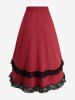 Gothic Plus Size Buttons Lace Trim High Low Asymmetric Skirt -  