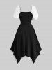 Plus Size Grommets Lace-up Lace Trim Ruffles Asymmetrical Dress With Belt -  