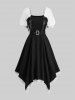 Plus Size Grommets Lace-up Lace Trim Ruffles Asymmetrical Dress With Belt -  