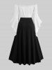 Plus Size Lace Up Grommets Ruffles Asymmetrical Hem Off The Shoulder Flare Sleeves Dress -  