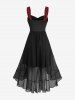 Plus Size Flowers Flocking Grommets Lace-up Lace Trim Ruffles Hem Tank Dress -  