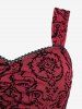 Plus Size Flowers Flocking Grommets Lace-up Lace Trim Ruffles Hem Tank Dress -  