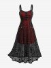 Plus Size Hollow Out Skull Fishnet Lace-up Grommets Lace Trim High Low Tank Dress -  