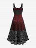 Plus Size Hollow Out Skull Fishnet Lace-up Grommets Lace Trim High Low Tank Dress -  