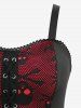 Plus Size Hollow Out Skull Fishnet Lace-up Grommets Lace Trim High Low Tank Dress -  