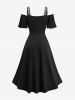 Plus Size Skulls Print Grommets Lace Up Ruffles Cold Shoulder High Low Dress -  