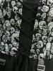 Plus Size Skulls Print Grommets Lace Up Ruffles Cold Shoulder High Low Dress -  