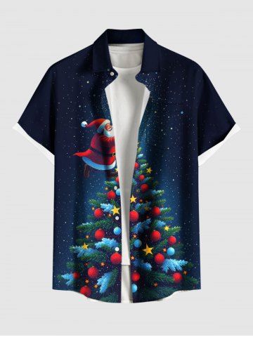 Plus Size Christmas Tree Ball Star Santa Claus Print Buttons Pocket Shirt For Men - BLACK - 6XL
