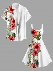 Hibiscus Flowers Tropical Leaf Print Plus Size Matching Hawaii Beach Outfit For Couples -  
