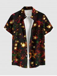 Plus Size Christmas Light Star Glitter 3D Print Buttons Pocket Shirt For Men -  