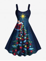 Robe débardeur grande taille à imprimé sapin de Noël, boules, étoiles, Père Noël - Bleu de Minuit L