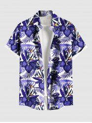 Chemise hawaïenne grande taille à imprimé fleurs et feuilles tropicales, avec poches et boutons, pour homme - Pourpre  2XL
