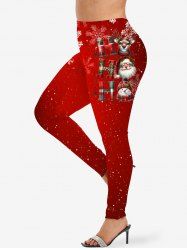 Plus Size Christmas Santa Claus Snowman Snowflake Elk Print Leggings - Rouge 2X