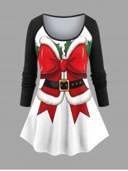 T-shirt de Noël à manches longues et imprimé houx pour femme, grande taille - Noir 4X