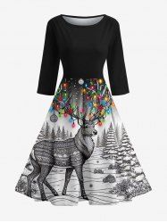 Robe mi-longue vintage des années 50 à imprimé galaxie et lumières colorées de Noël - Noir 4XL