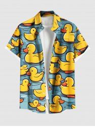 Chemise hawaïenne grande taille à imprimé étang de canards mignon avec poches boutonnées pour homme - Bleu Ciel 2XL