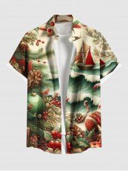Chemise boutonnée grande taille pour homme, motif houx, bonbons, vagues, voilier, imprimé croisière - Rouge S