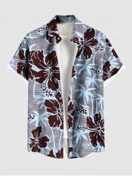 Chemise hawaïenne grande taille à imprimé cocotier et fleurs d'hibiscus pour homme - Bleu Poudre 5XL