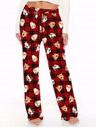 Pantalon à carreaux à cordon de serrage pour femme grande taille, motif chien mignon, pour Noël - Rouge XS