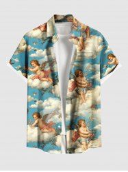 Plus Size Cloud Sky Cupid Print Hawaii Button Pocket Shirt For Men -  