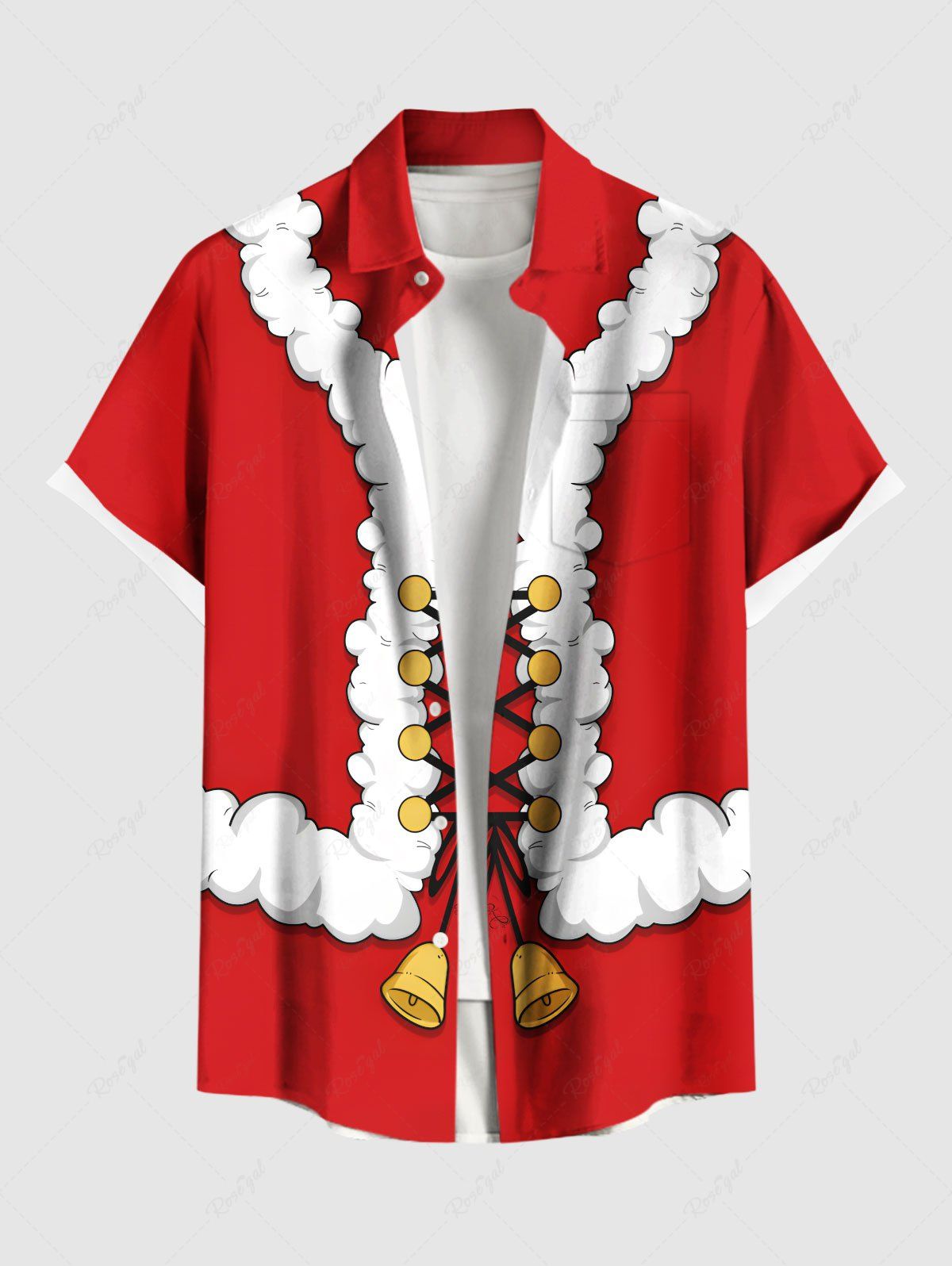 Costume de Père Noël grande taille, chemise à lacets avec boutons et poche, imprimé 3D, pour homme Rouge S