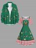 Christmas Light Candy Bowknot Stripes Print Plus Size Matching Outfit For Couples -  
