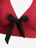 Maillot de bain tankini grande taille à imprimé de têtes de mort et de roses, avec nœud papillon et bretelles croisées. - Rouge 3X | US 22-24