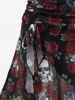 Maillot de bain tankini grande taille à imprimé de têtes de mort et de roses, avec nœud papillon et bretelles croisées. - Rouge 3X | US 22-24