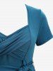 Gothic Plus Size Crossover Bust Solid A Line Dress with Removable Tied Belt -  