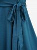 Gothic Plus Size Crossover Bust Solid A Line Dress with Removable Tied Belt -  