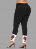 Leggings de Noël grande taille à imprimé houx et nœud papillon - Noir 4X