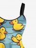 Plus Size Cute Duck Pond Print Hawaii A Line Dress - Bleu Ciel 5X
