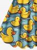 Plus Size Cute Duck Pond Print Hawaii A Line Dress - Bleu Ciel 5X