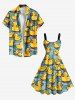 Plus Size Cute Duck Pond Print Hawaii A Line Dress - Bleu Ciel 5X