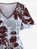 Plus Size Coconut Tree Hibiscus Flower Print Hawaii Split Pocket A Line Midi Dress -  