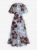 Plus Size Coconut Tree Hibiscus Flower Print Hawaii Split Pocket A Line Midi Dress -  