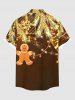 Plus Size Christmas Tree Gift Light Gingerbread Print Button Pocket Shirt For Men -  