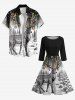 Colorful Christmas Light Elk Tree Ball Galaxy Print Midi 50's Vintage Dress -  