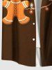 Plus Size Christmas Tree Gift Light Gingerbread Print Button Pocket Shirt For Men -  