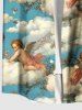 Plus Size Cloud Sky Cupid Print Hawaii Button Pocket Shirt For Men -  
