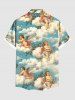Plus Size Cloud Sky Cupid Print Hawaii Button Pocket Shirt For Men -  