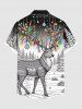Plus Size Colorful Christmas Light Elk Tree Ball Galaxy Print Button Pocket Shirt For Men -  