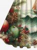 Plus Size Christmas Holly Candy Sea Waves Sailboat Print Cruise Vintage Swing A Line Dress -  