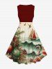 Robe trapèze vintage grande taille à imprimé houx, bonbons, vagues de la mer, voilier, croisière - Rouge 4X