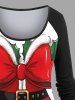 T-shirt de Noël à manches longues et imprimé houx pour femme, grande taille - Noir 4X