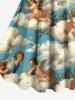 Plus Size Cloud Sky Cupid Print Hawaii A Line Tank Dress -  